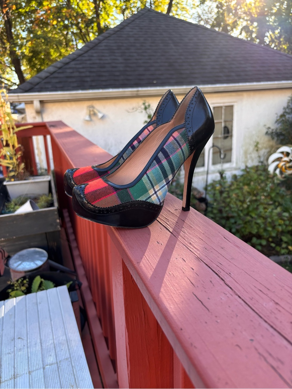 Vivienne Westwood Anglomania Red & Multicolor Plaid Platform Pump